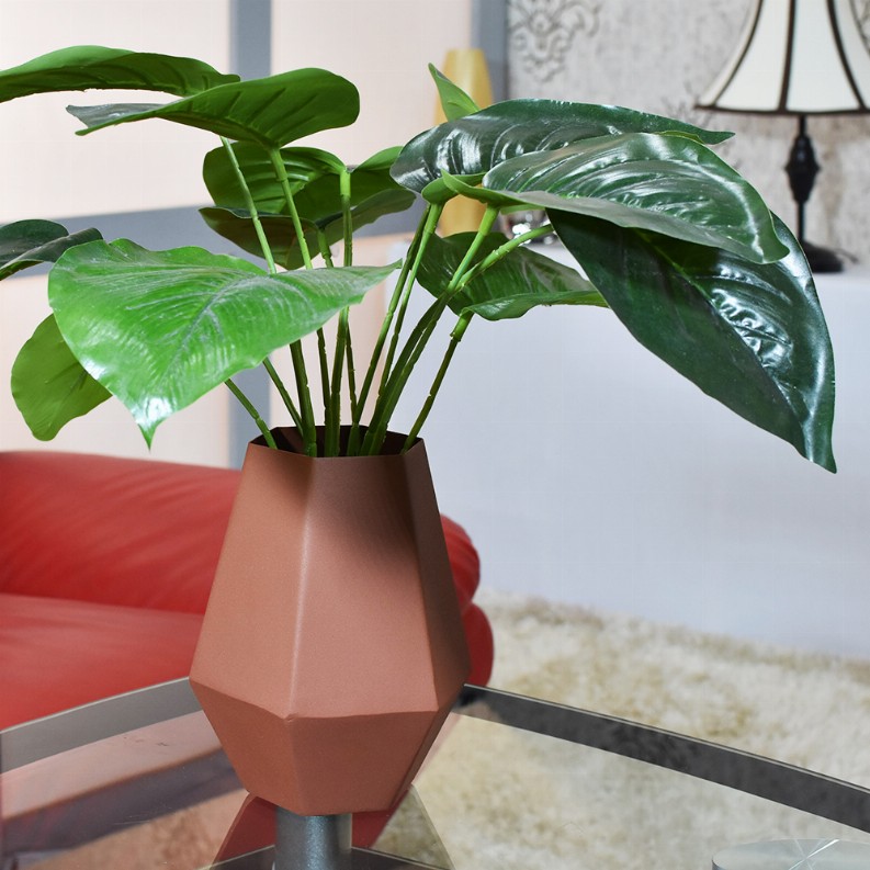 Handmade Iron Geometric Bud Vase For Indoor & Outdoor Use - 6.69x5.71x8.07 Orange