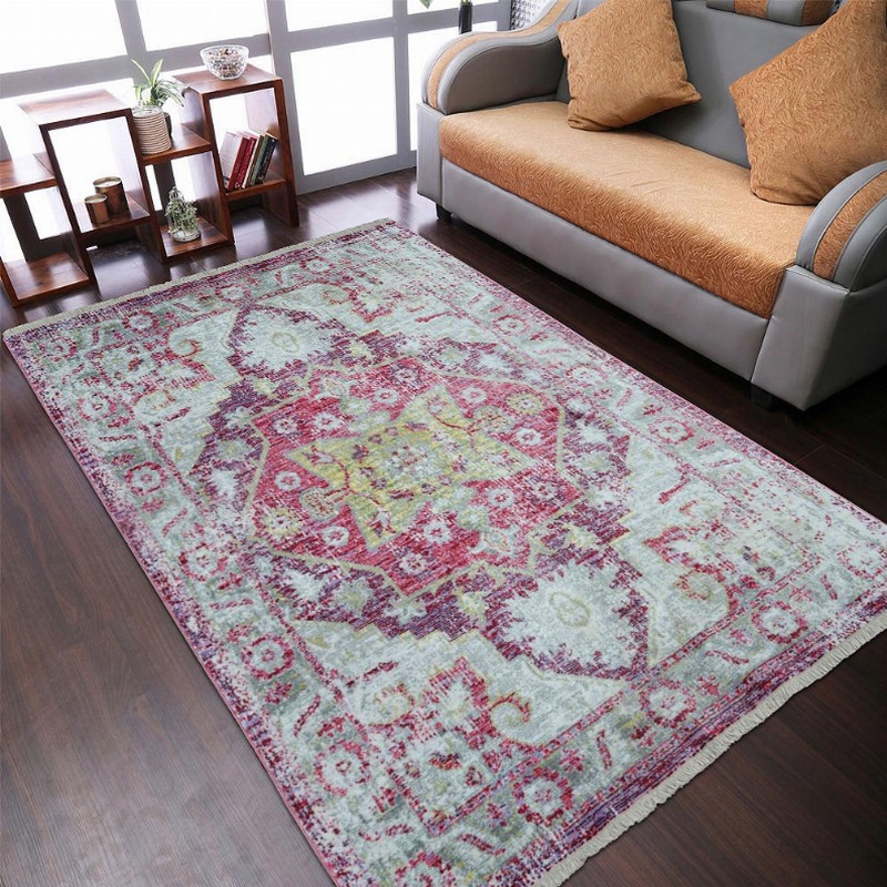 Rugsotic Carpets Machine Woven Crossweave Polyester Area Rug Oriental 1'8''x2'10'' Pink