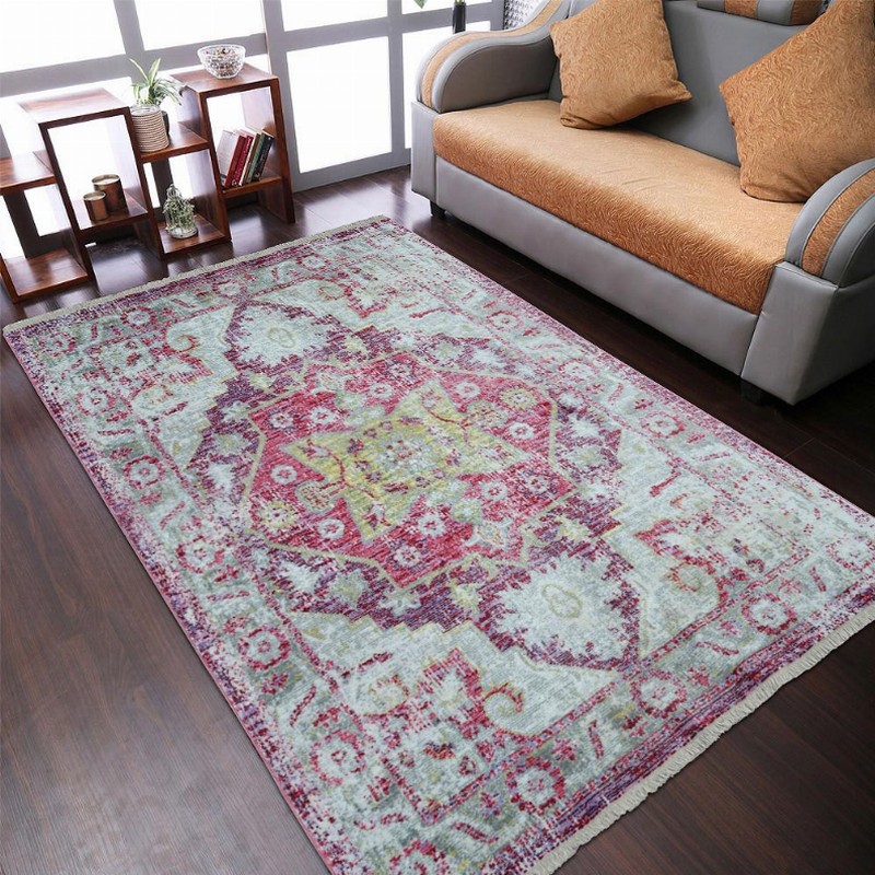 Rugsotic Carpets Machine Woven Crossweave Polyester Area Rug Oriental 3'11''x5'10'' Pink