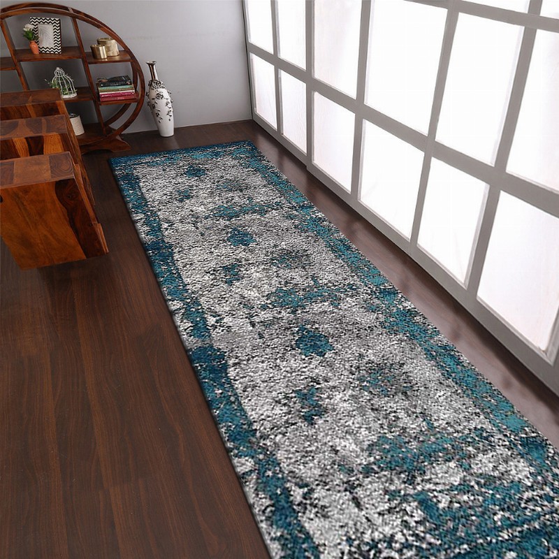 Rugsotic Carpets Machine Woven Heatset Polypropylene 3'2''x10' Runner Area Rug Abstract - 3'2''x10' Ivory Blue1