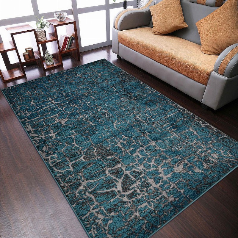 Rugsotic Carpets Machine Woven Heatset Polypropylene Area Rug Abstract 5'x8' Silver Blue