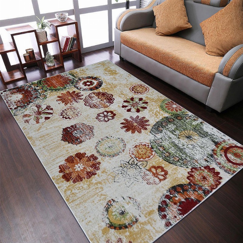 Rugsotic Carpets Machine Woven Heatset Polypropylene Area Rug Floral 4'x6' Beige