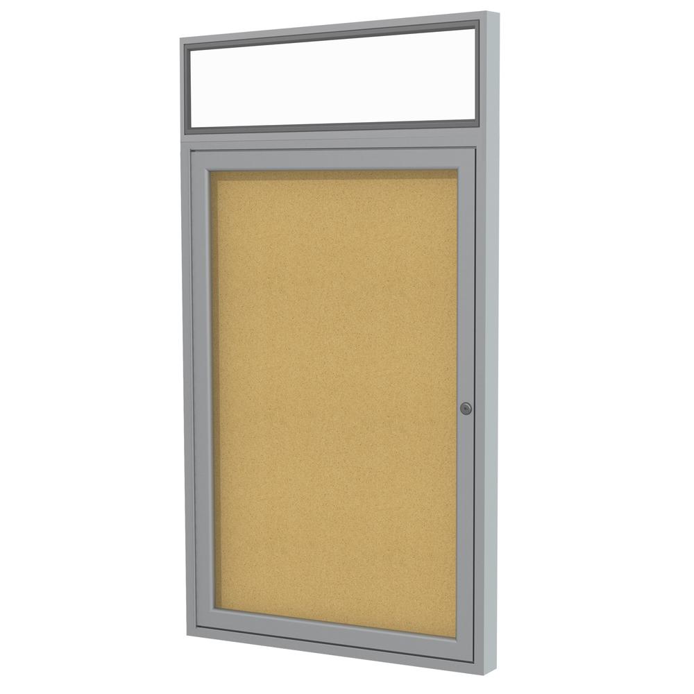 36"x24" 1-Dr Satin Alum Fr, Illumin Headliner Encl Bulletin Bd - Natural Cork