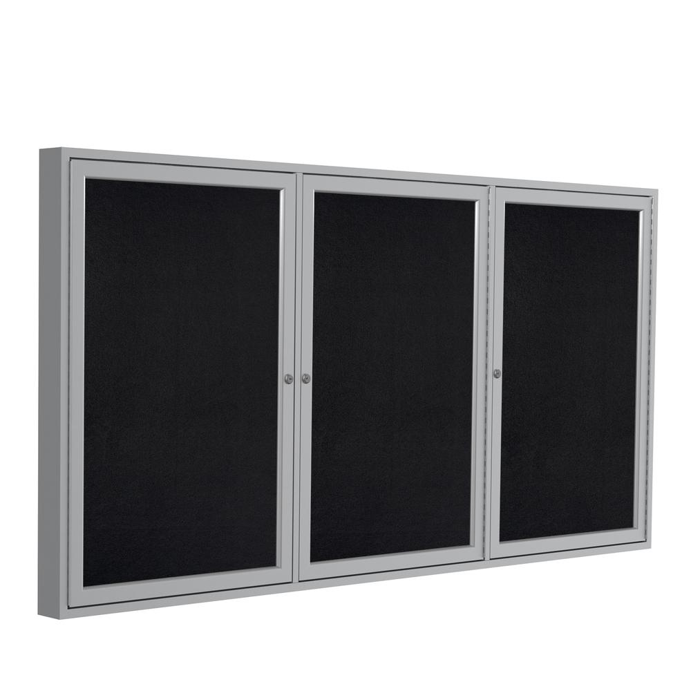 48"x72" 3-Dr Satin Alum Fr Enclosed Recycled Rubber Bulletin Board - Black