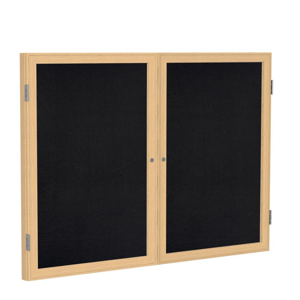 36"x48" 2-Dr Wood Fr Oak Finish Enclsd Recycled Rubber Bulletin Board - Black