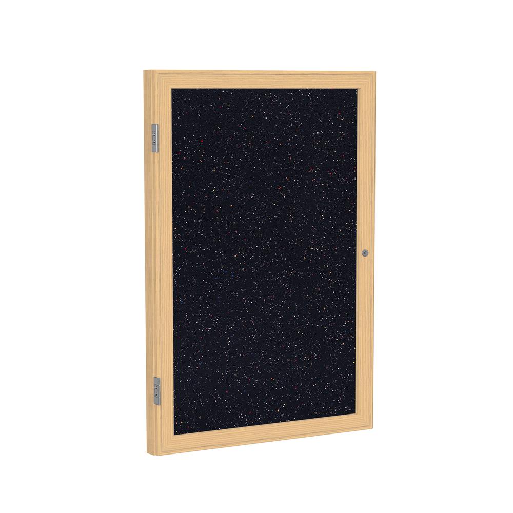 36"x30" 1-Dr Wood Fr Oak Finish Encl Recycled Rubber Bulletin Board - Confetti