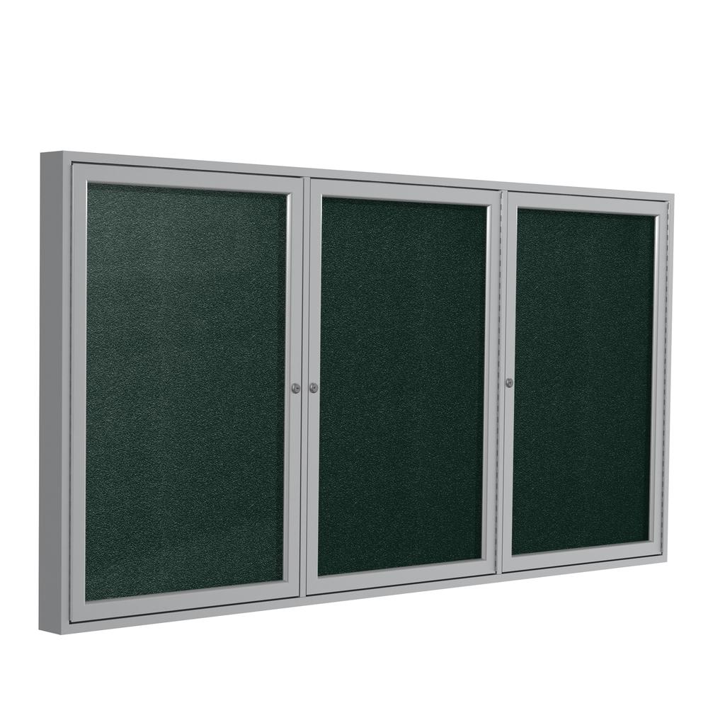 Ghent 36"x72" 3-Door Satin Aluminum Frame Enclosed Vinyl Bulletin Board - Ebony