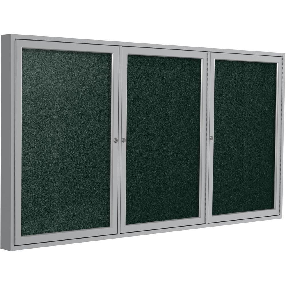 Ghent 48"x96" 3-Door Satin Aluminum Frame Enclosed Vinyl Bulletin Board - Ebony