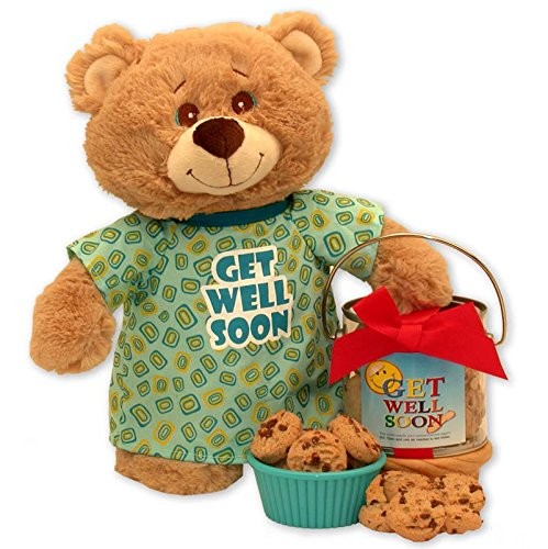 Get Well Gift Baskets - 10x10x10 inget well soon teddy bear & cookie pail