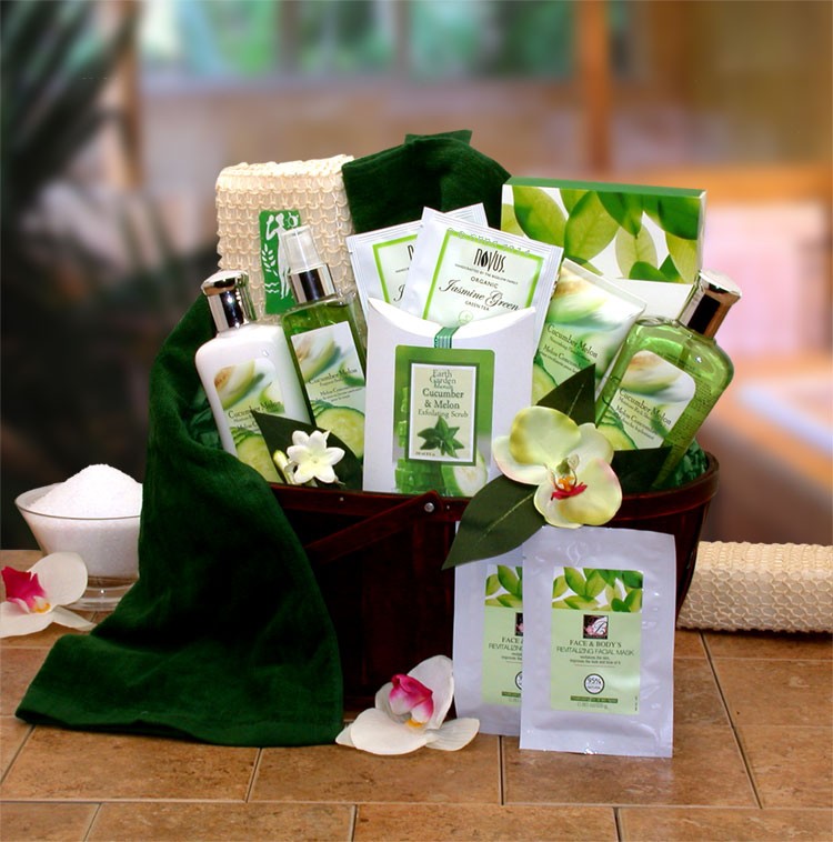 Gifts For Her - 12x12x8 inCucumber & Melon Calming Spa Bath & Body Gift Basket