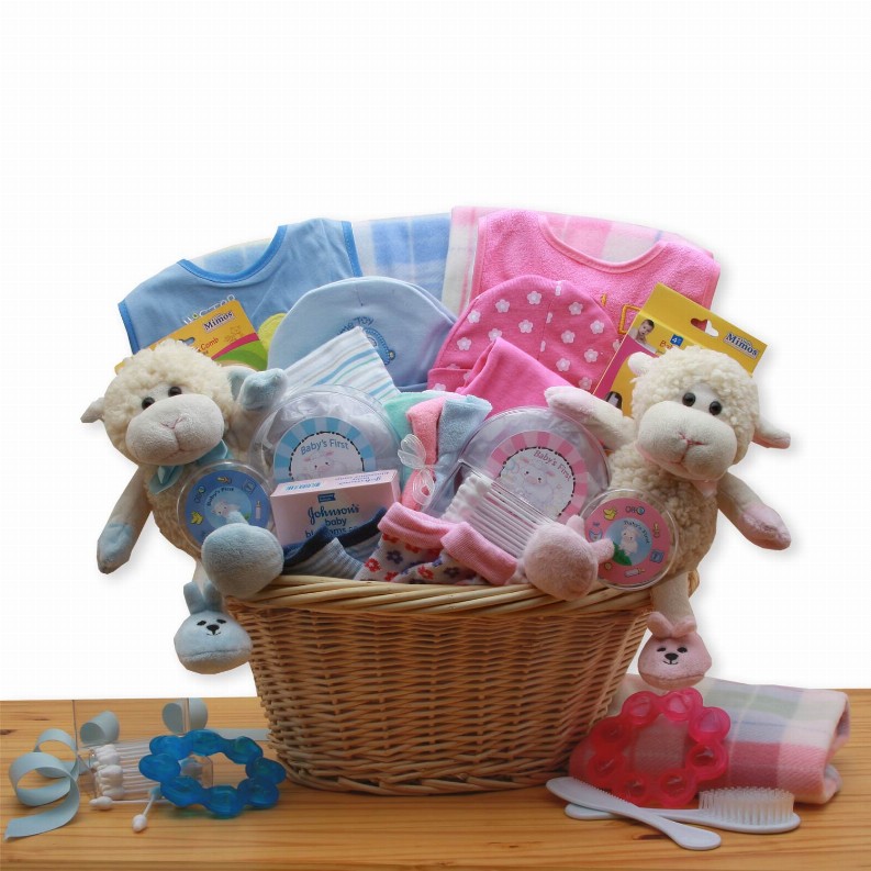 New Baby Gift Baskets - 16x16x12 inDouble Delight Twins New Baby Gift Basket -Pink/Blue