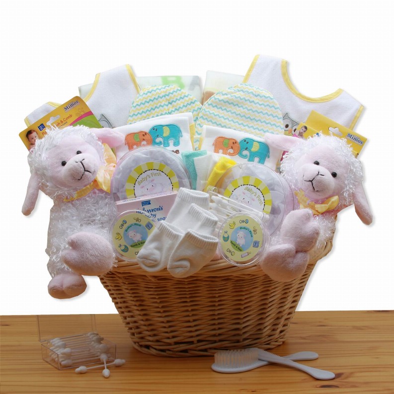 New Baby Gift Baskets - 16x16x12 inDouble Delight Twins New Baby Gift Basket - Yellow