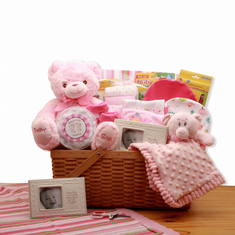 New Baby Gift Baskets - 14x14x12 inMy First Teddy Bear New Baby Gift Basket - Pink