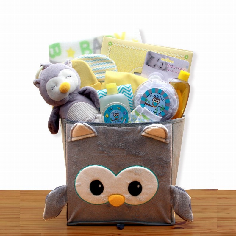 New Baby Gift Baskets - 18x13x12 inA Little Hoot New Baby Gift Basket