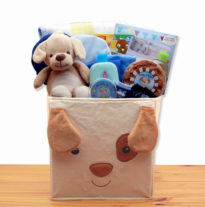 New Baby Gift Baskets - 18x13x12 inPuppy Tails  New Baby Gift Basket