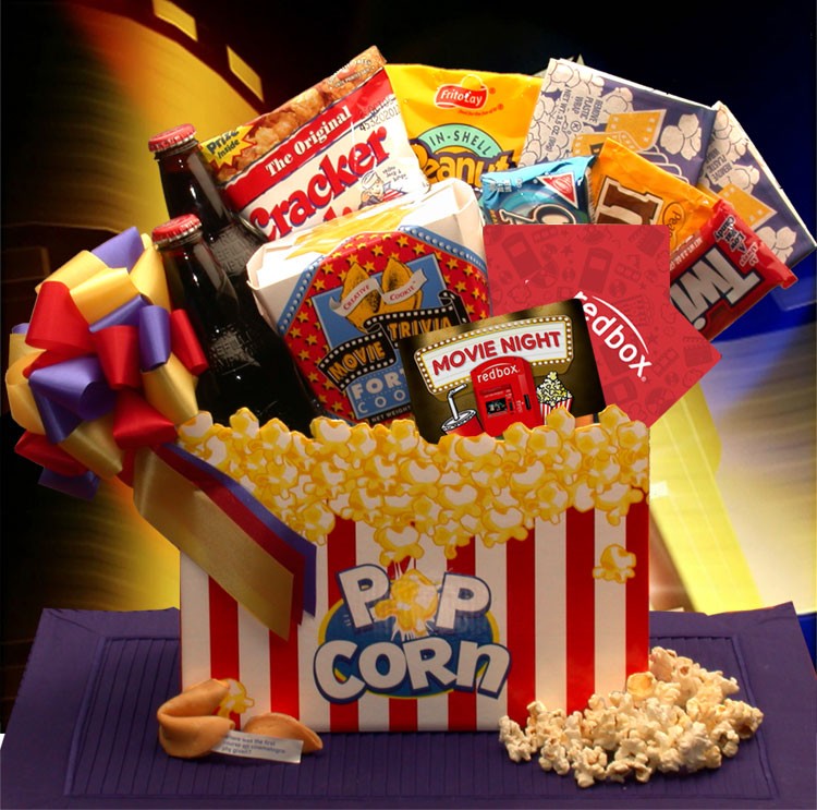 Snack Gift Baskets - 18x16x12 inMovie Night Mania  Gift Box - with 10.00 Redbox Gift Card