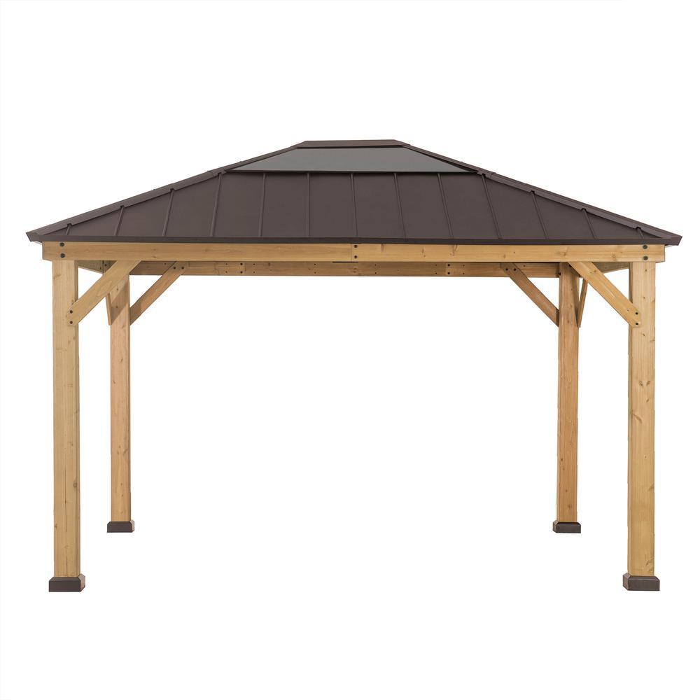 11 ft. x 13 ft. Cedar Framed Gazebo w/ Brown Steel and Polycarbonate Hip Roof Hardtop