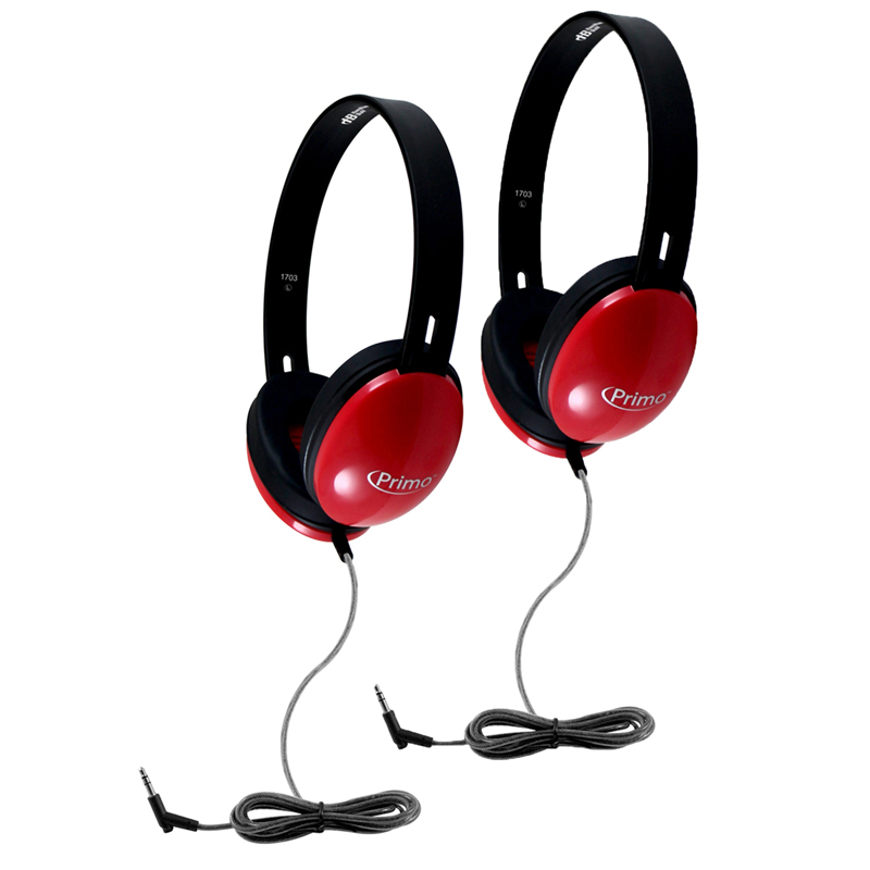 Primo Stereo Headphones, Red, Pack of 2