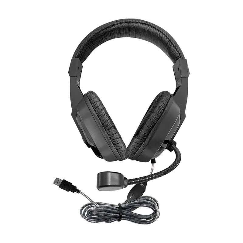 WorkSmart Plus Deluxe Headset - USB w/ Boom gooseneck microphone, padded headband Leatherette ear cushions