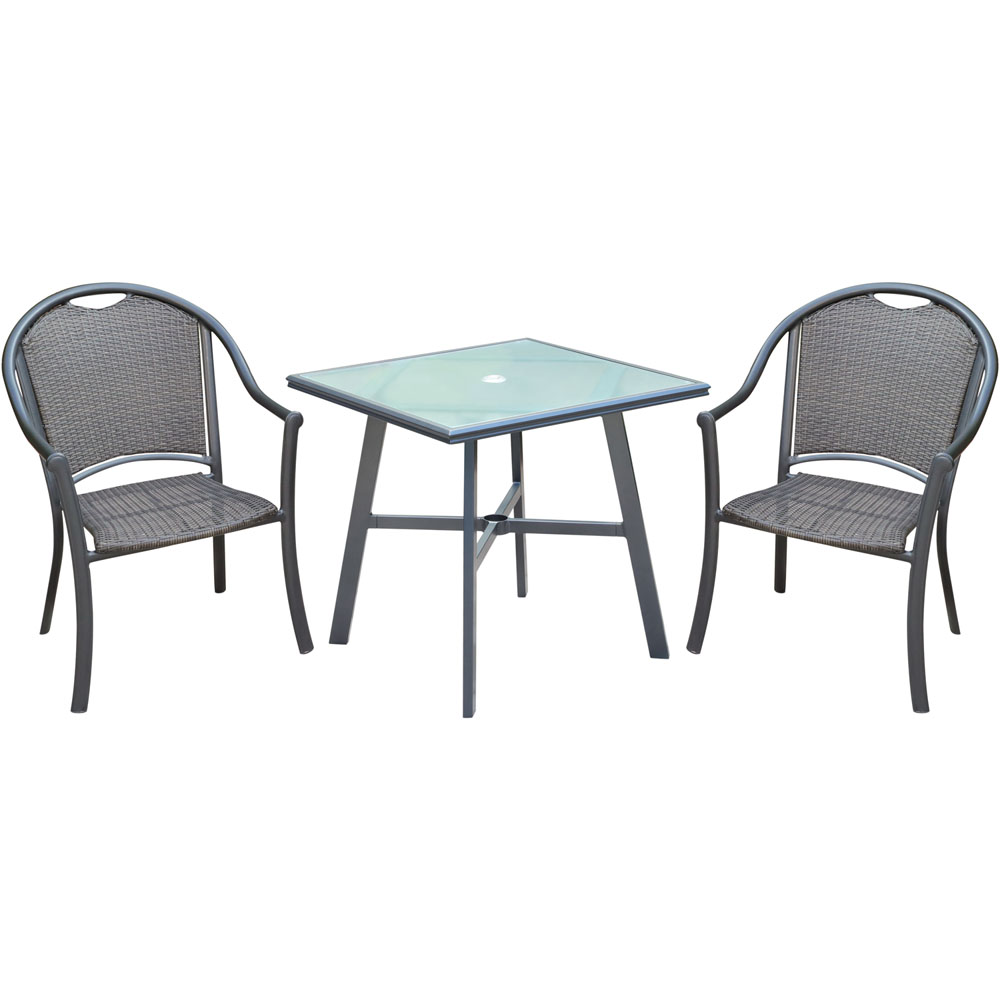 Bambray 3pc Dining Set: 2 Woven Dining Chairs and 1 30" Sq Glass Tbl