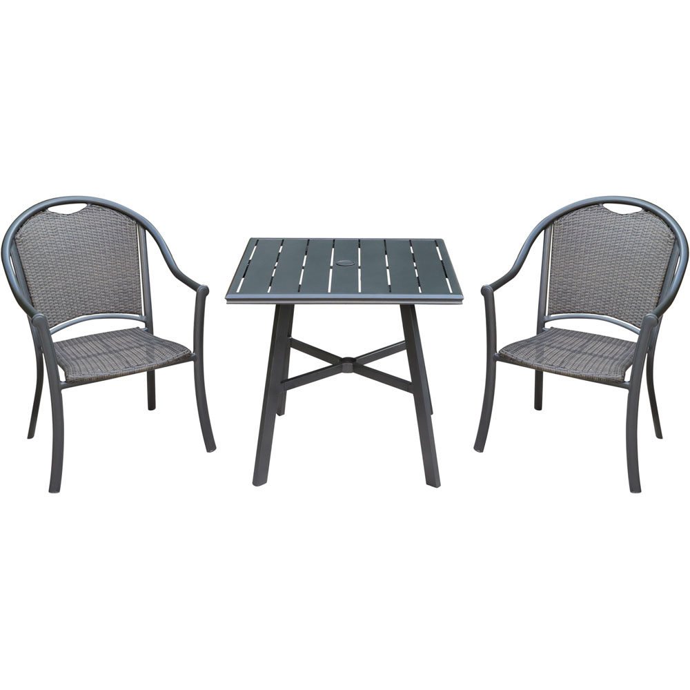 Bambray 3pc Dining Set: 2 Woven Dining Chairs and 1 30" Sq Slat Tbl