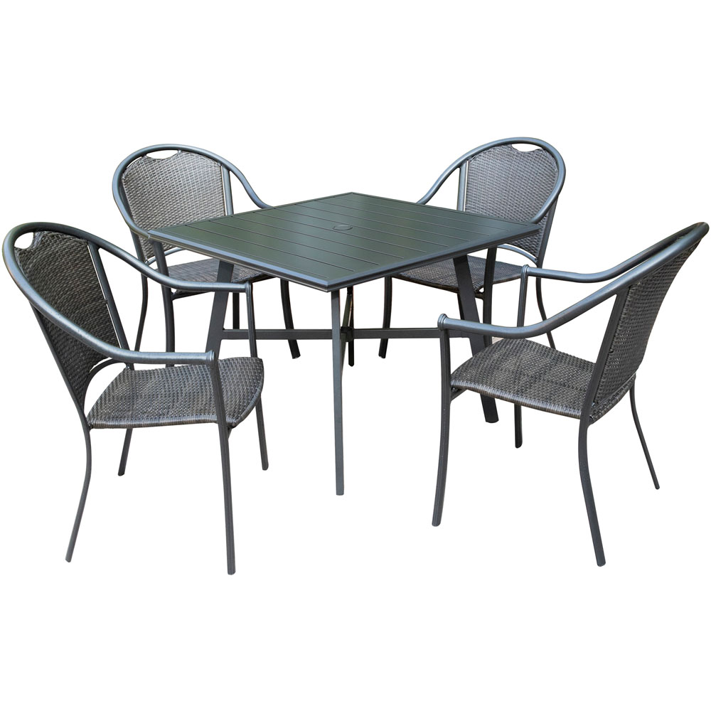Bambray 5pc Dining Set: 4 Woven Dining Chairs and 1 38" Sq Slat Tbl