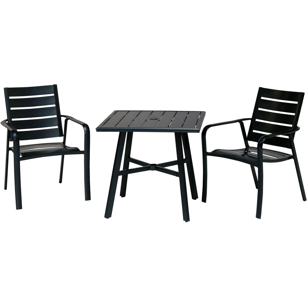 Cortino 3pc Dining Set: 2 Alum Slat Dining Chairs and 1 30" Sq Slat Tbl