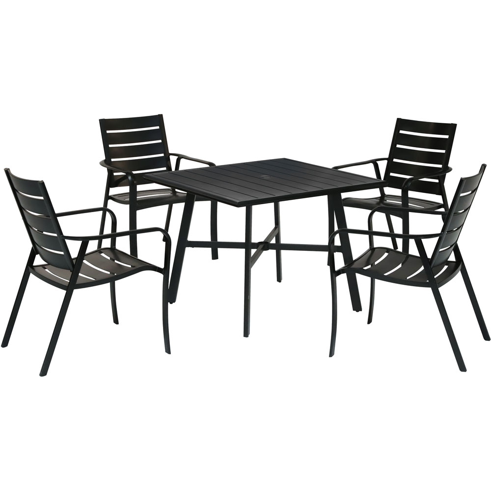 Cortino 5pc Dining Set: 4 Alum Slat Dining Chairs and 1 38" Sq Slat Tbl