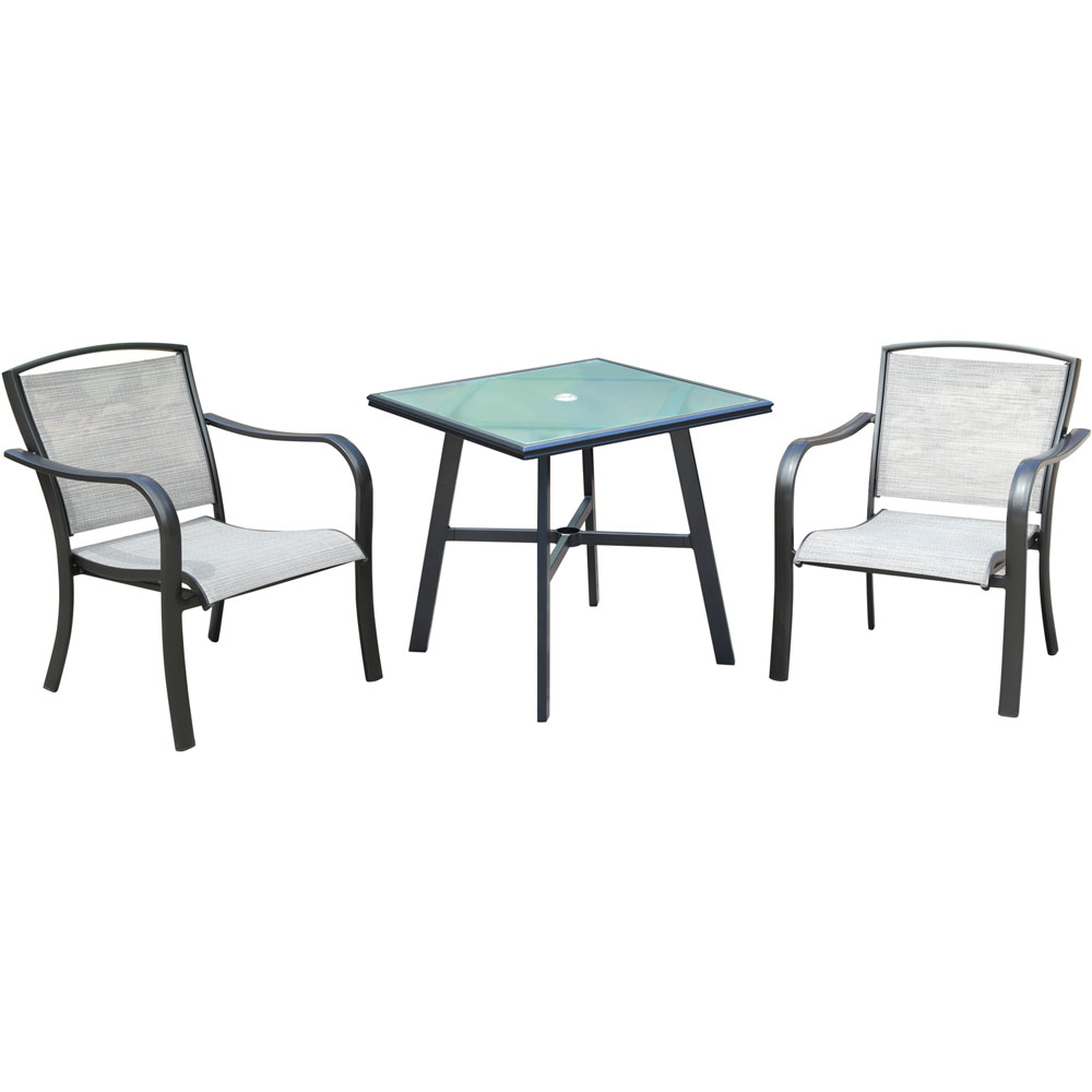 Foxhill 3pc Dining Set: 2 Sling Dining Chairs and 1 30" Sq Glass Table