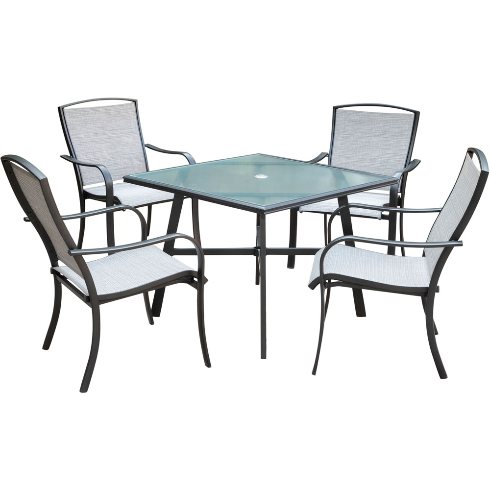 Foxhill 5pc Dining Set: 4 Sling Dining Chrs and 1 38" Sq Glass Tbl