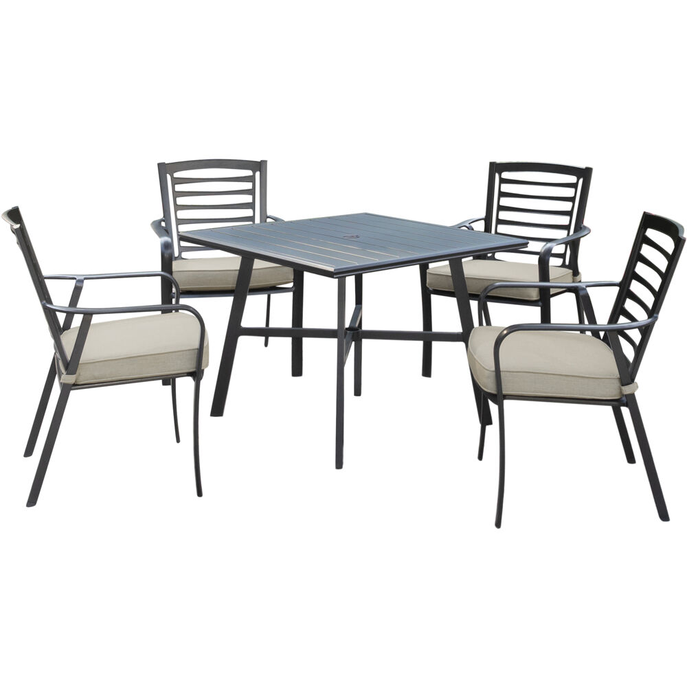 Pemberton 5pc: 4 Alum Dining Chairs w/ Cushion and 1 38" Sq Slat Tbl