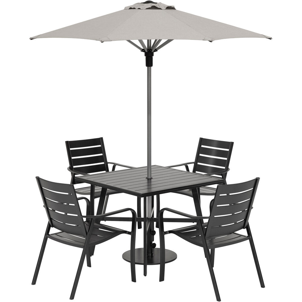 Cortino 5pc Dining Set: 4 Slat Dining Chairs, 30" Sq Slat Tbl, Umb & Base