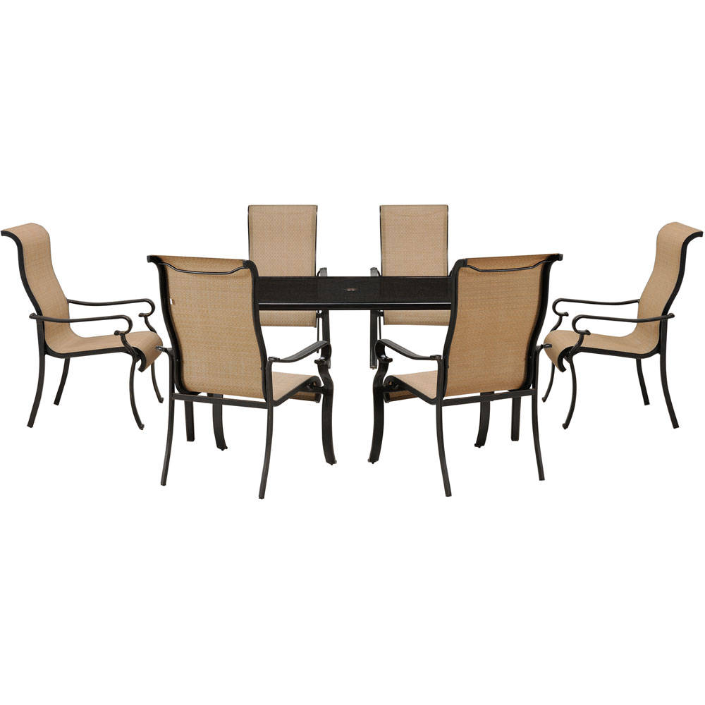 Brigantine 7-pc Dining Set: Alum. Glass Table, 6 Sling Chairs