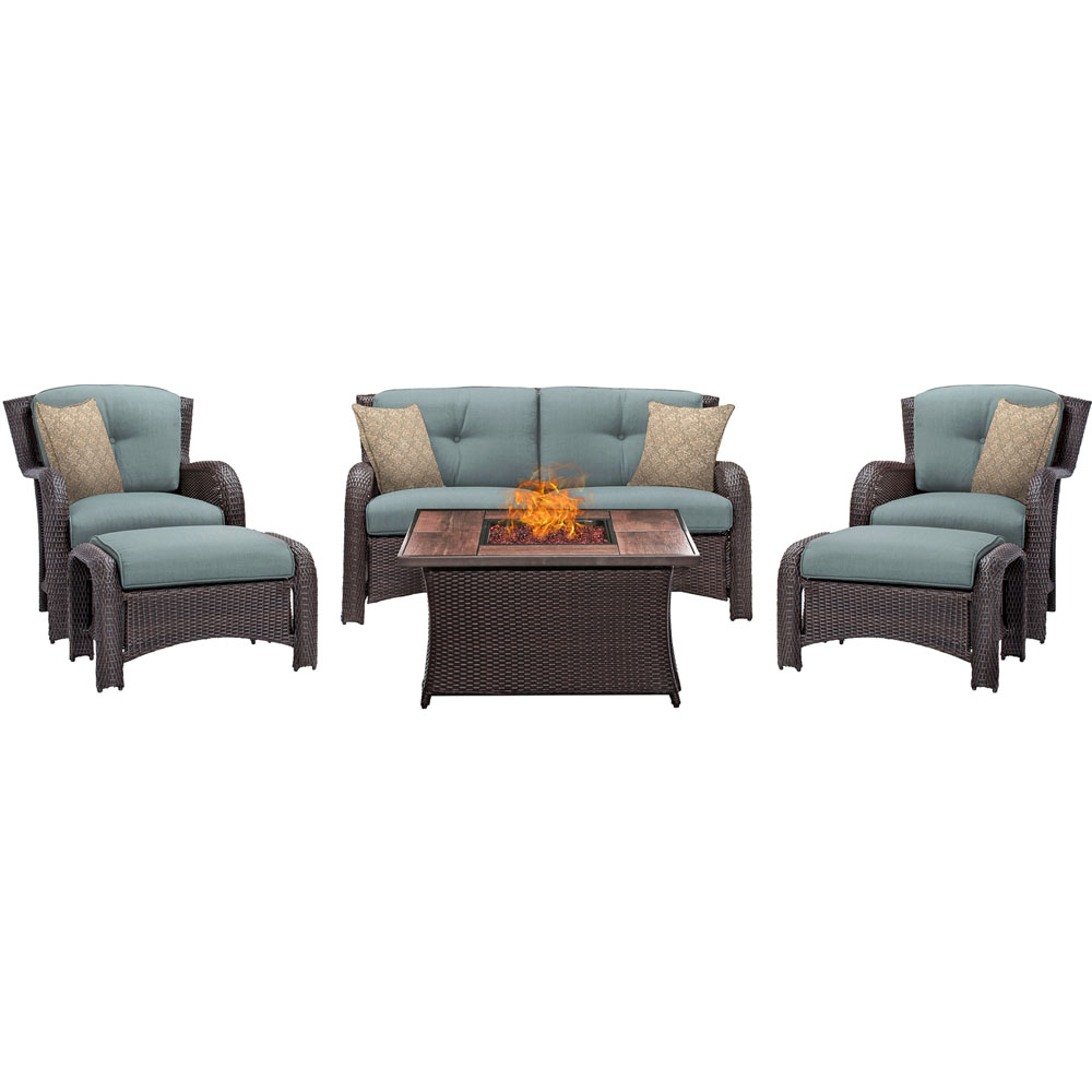 Strathmere 6-pc Fire Pit Set with Wood Grain Tile Top