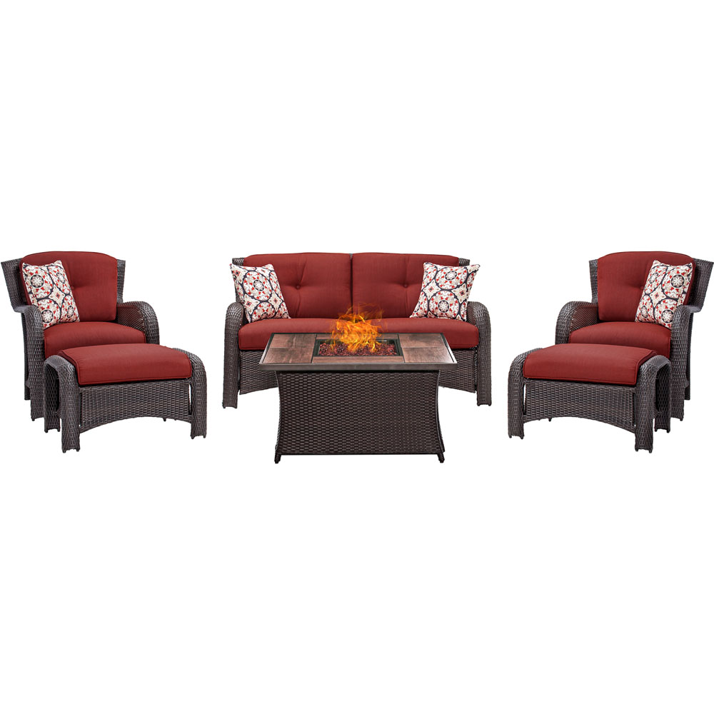 Strathmere 6-pc Fire Pit Set with Wood Grain Tile Top