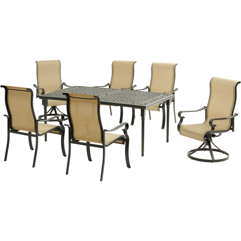 Brigantine7pc: 4 Sling Chairs, 2 Sling Swivel Rockers, 40x70" Cast Table