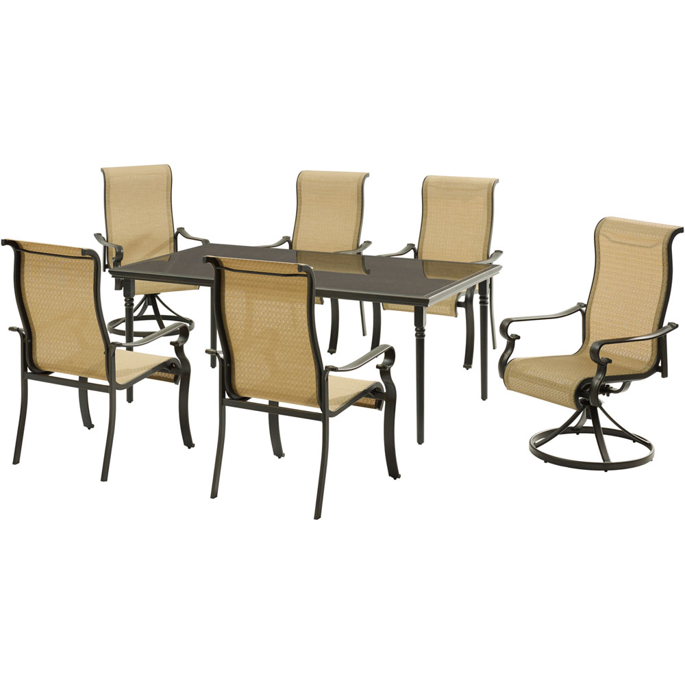 Brigantine7pc: 4 Sling Chairs, 2 Sling Swivel Rockers, 40x70" Glass Tbl