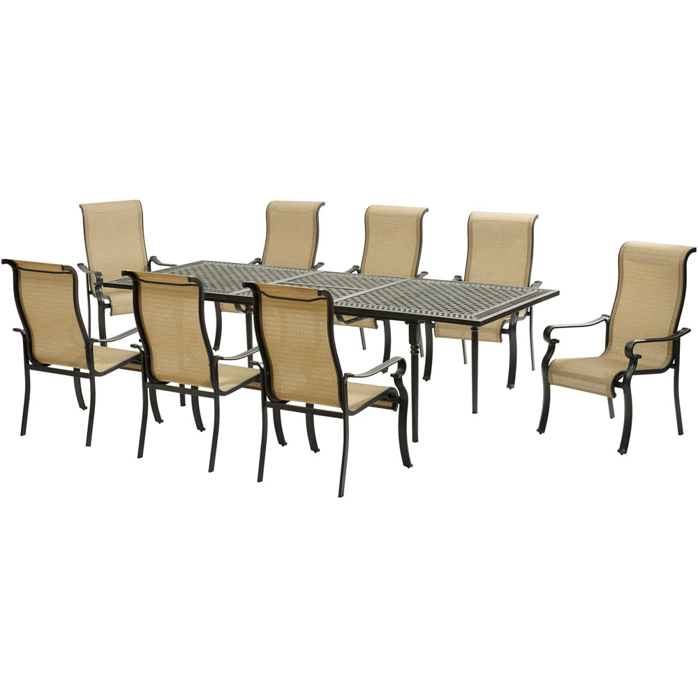 Brigantine9pc: 8 Sling Dining Chairs, Expandable Cast Dining Table