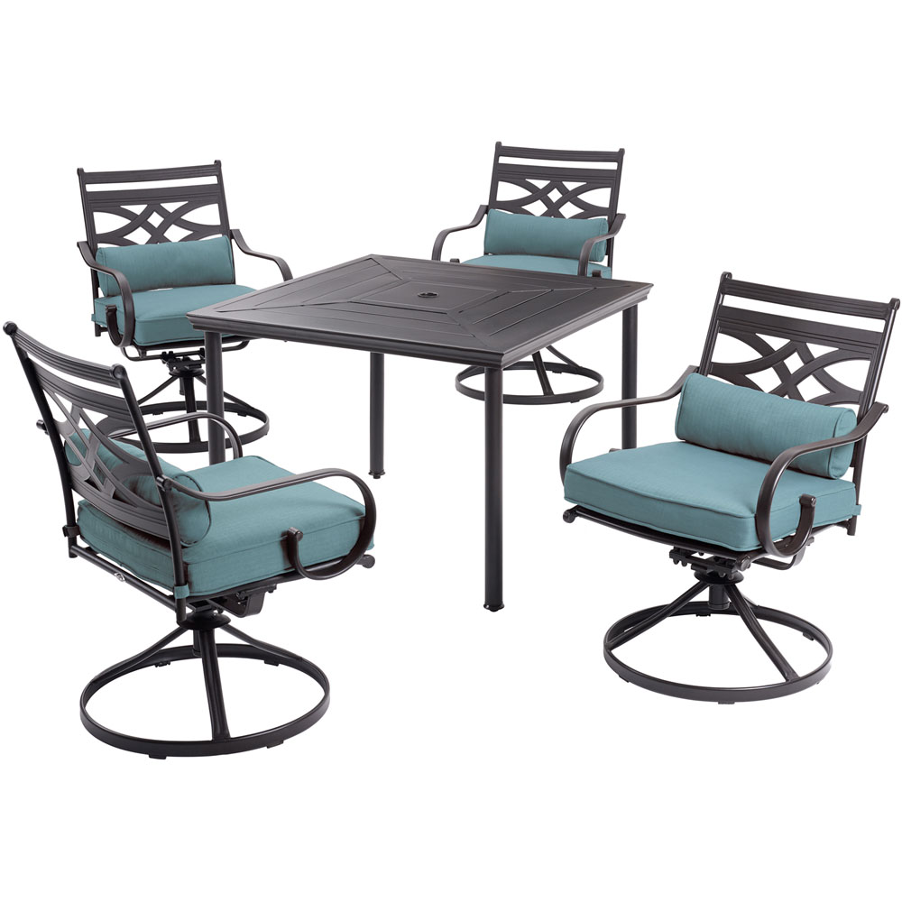 Montclair 5pc: 4 Swivel Rockers, 40" Square Dining Table