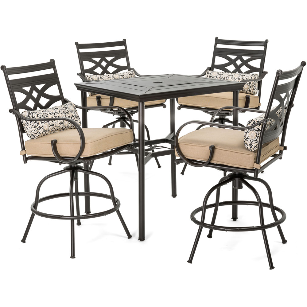 Montclair5pc High Dining: 4 Swivel Chairs, 33" Sq High Dining Table