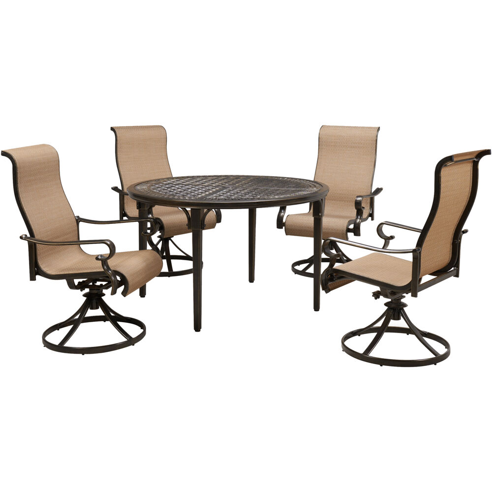 Brigantine5pc: 4 Sling Swivel Chairs and 50" Round Cast Table