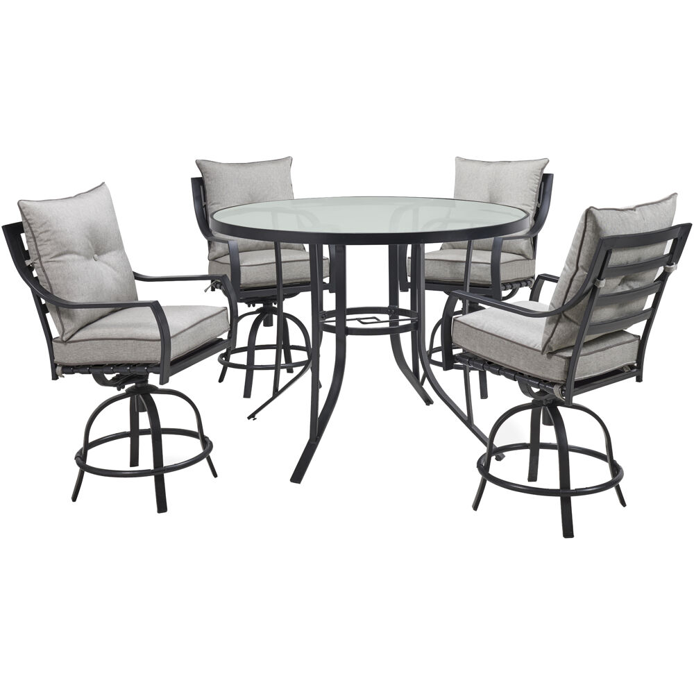 Lavallette5pc: 4 Swivel Bar Chairs and Bar Glass Table