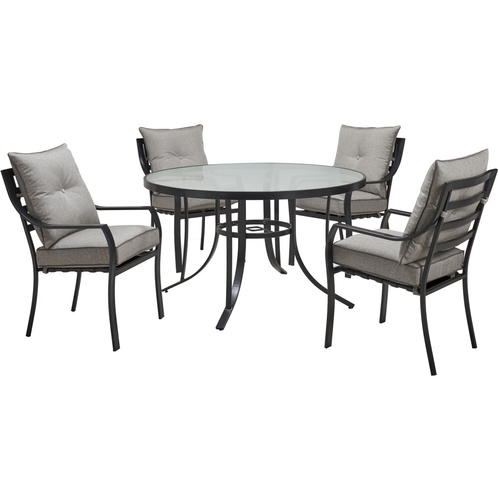 Lavallette5pc: 4 Dining Chairs and Round Glass Table