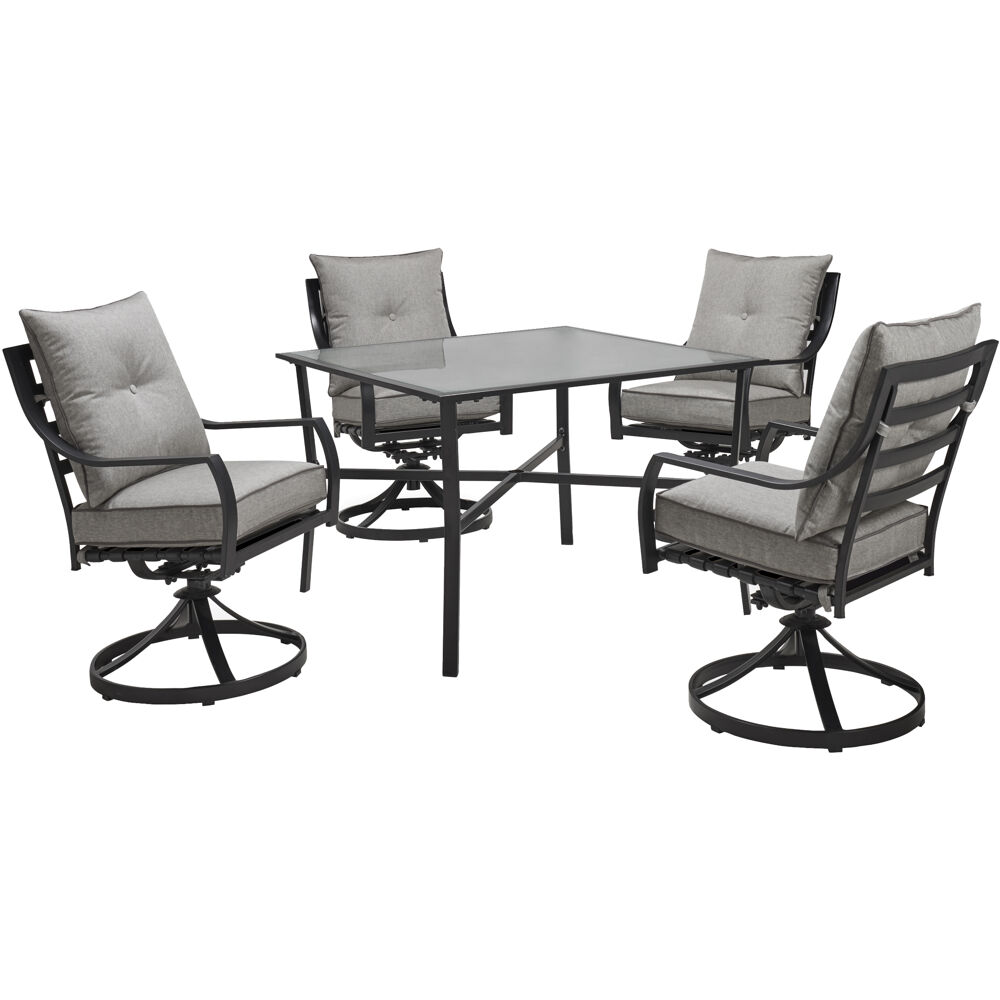 Lavallette5pc: 4 Swivel Dining Chairs and Square Glass Table