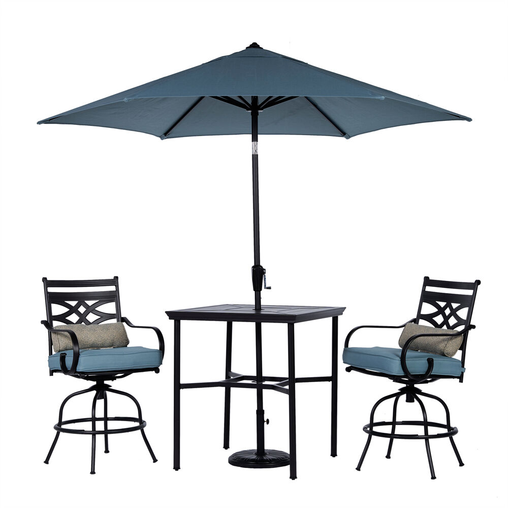 Montclair3pc High Dining: 2 Swivel Chairs, 33" Sq High Tbl, Umb & Base