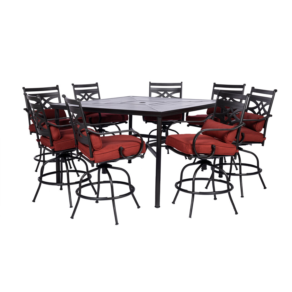 Montclair9pc High Dining: 8 Swivel Chairs, 60" Square High Table