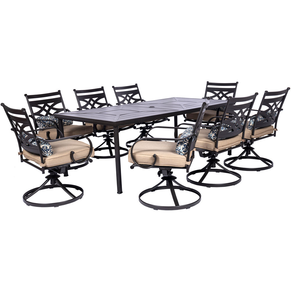 Montclair9pc: 8 Swivel Rockers, 42"x84" Rectangle Dining Table