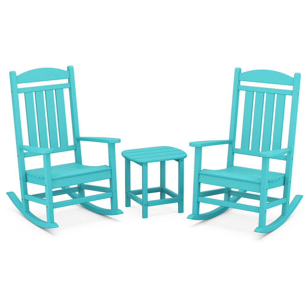 Hanover All-Weather Porch Rocker Set: 2 Porch Rockers and Side Table