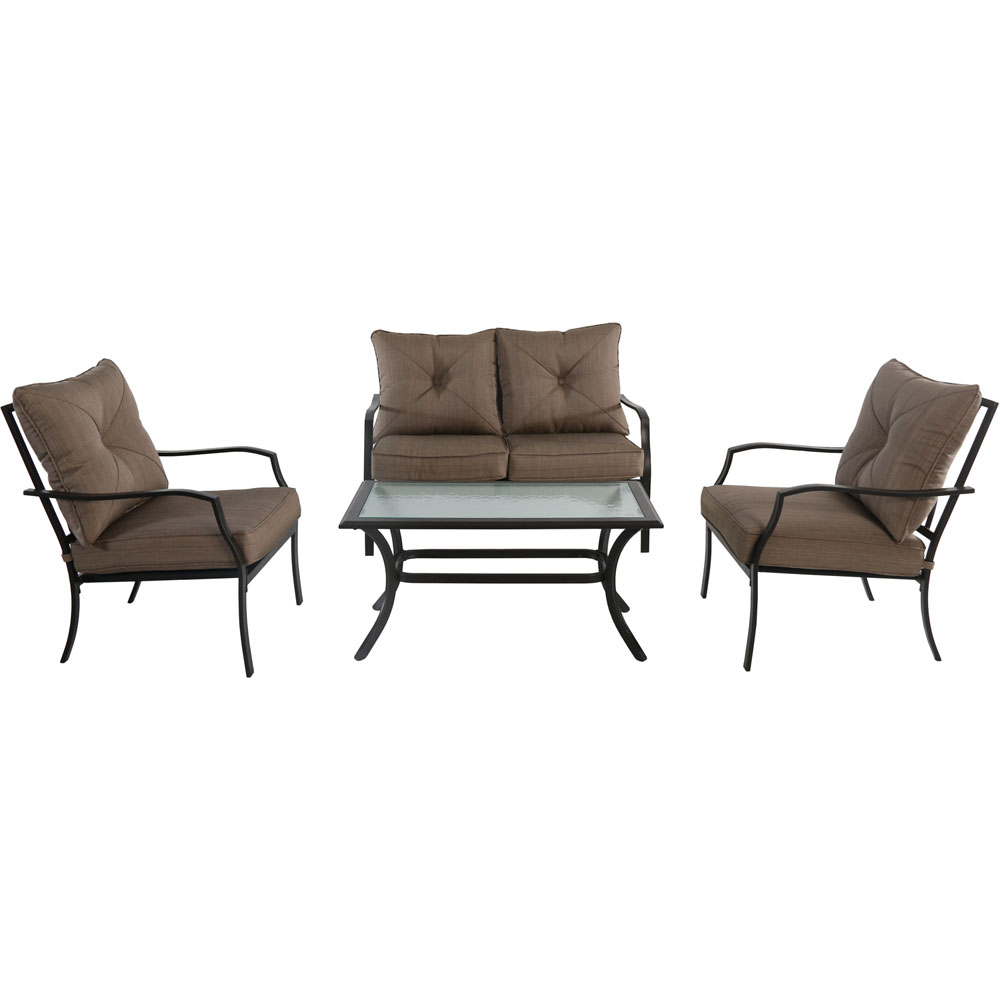 Palm Bay 4pc Steel Seating Set: Loveseat, 2 Side Chairs, Coffee Table