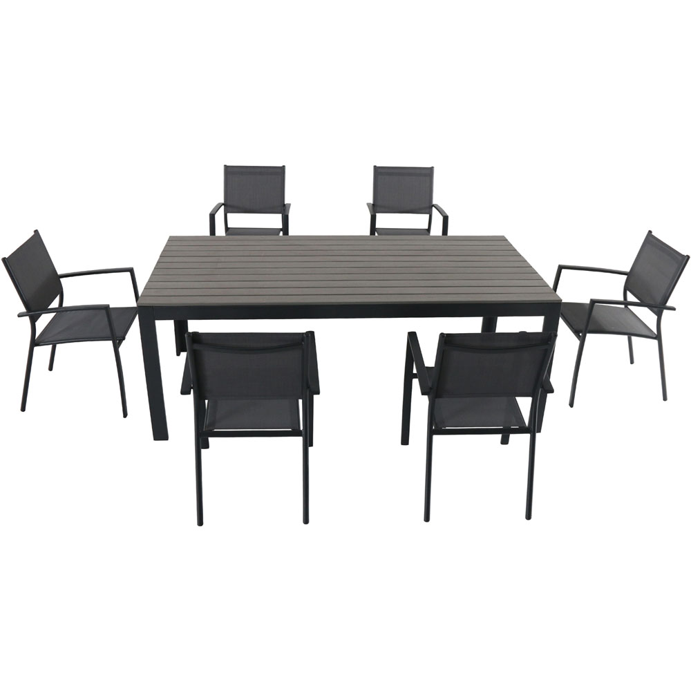 Tucson7pc: 6 Aluminum Sling Chairs, Faux Wood Dining Table